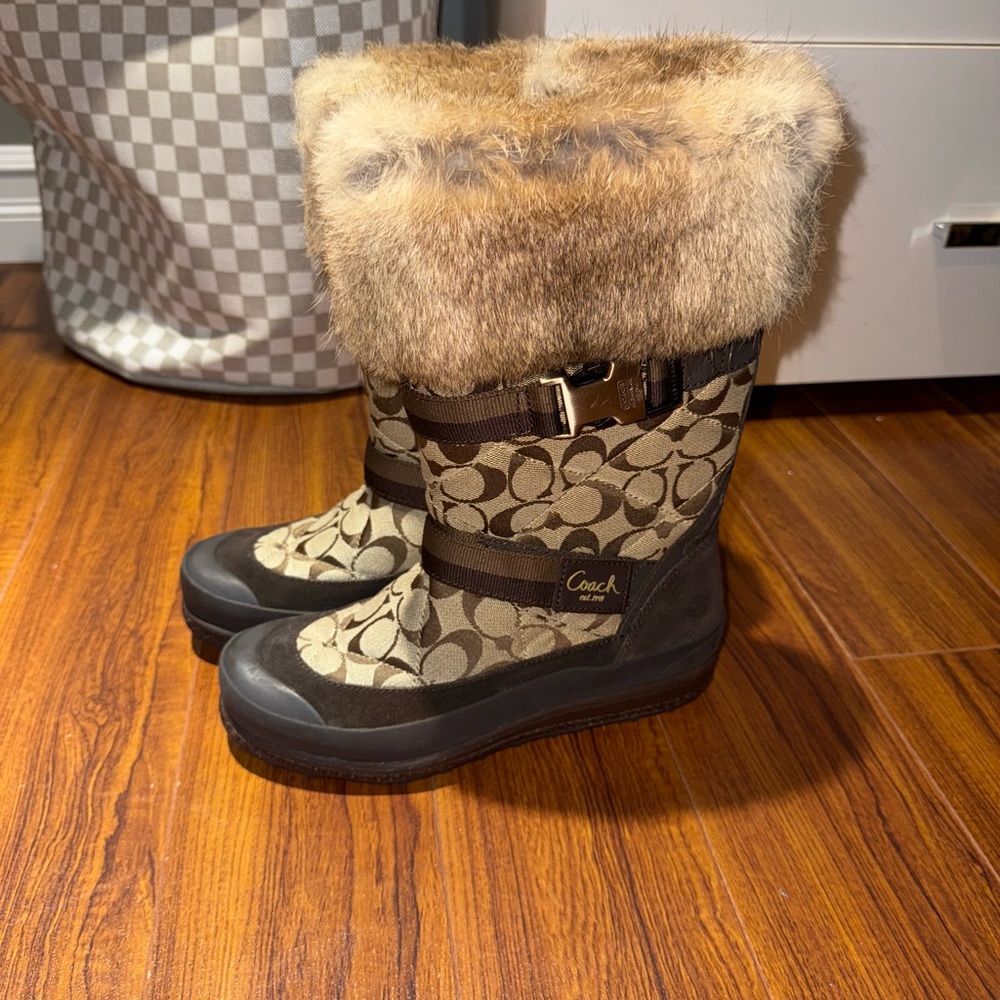 Coach Tan and Brown Fur-Trimmed Boots - Picture 3 of 6